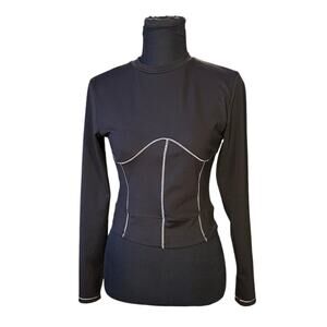 The Giving Movement Black Exposed Seam Fitted Long Sleeve Cropped Top Size L